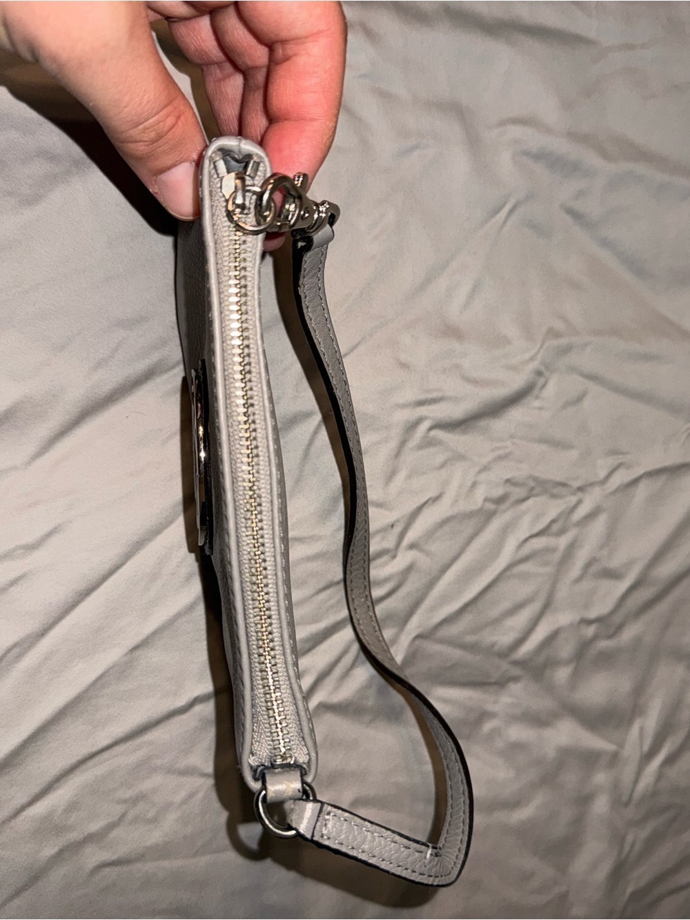 Michael Kors Light Gray Pebbled Leather Logo Wristlet - Picture 4 of 7
